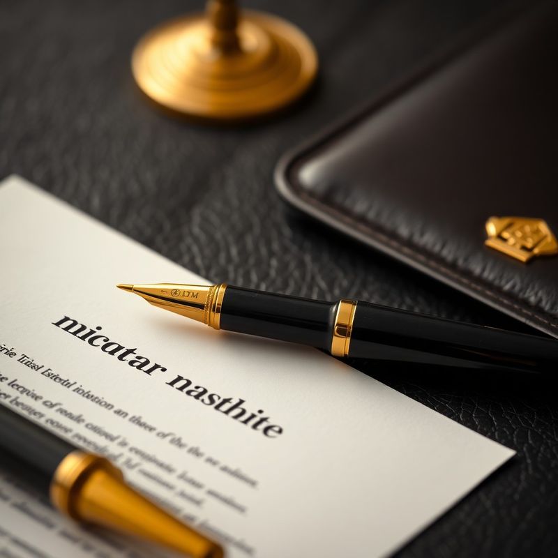 Document notarial și stilou aurit pe suprafață de piele închisă la culoare