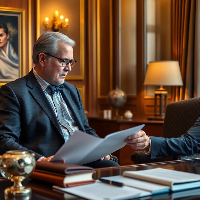 Tată și fiu discutând documente într-un birou privat cu lumină caldă