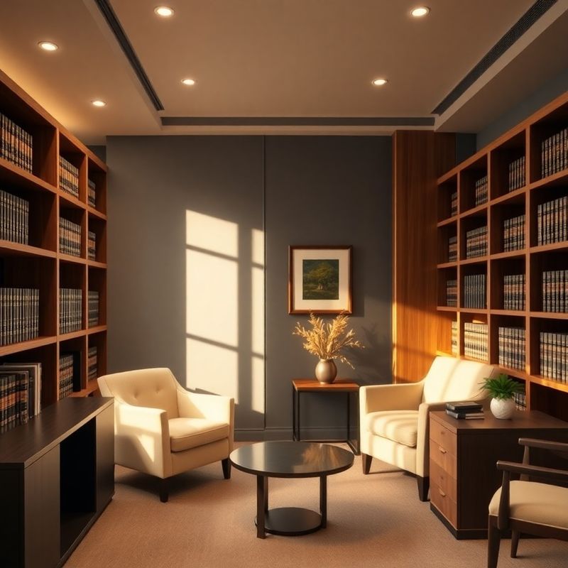 Interior al biroului ConsultSpark, cu rafturi de lemn și lumină naturală